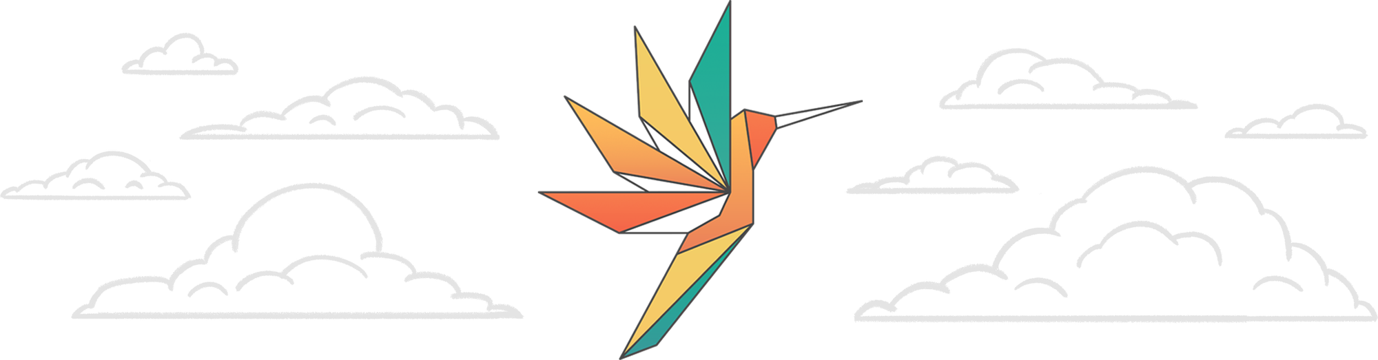 AppKu header illustration with clouds and origami bird